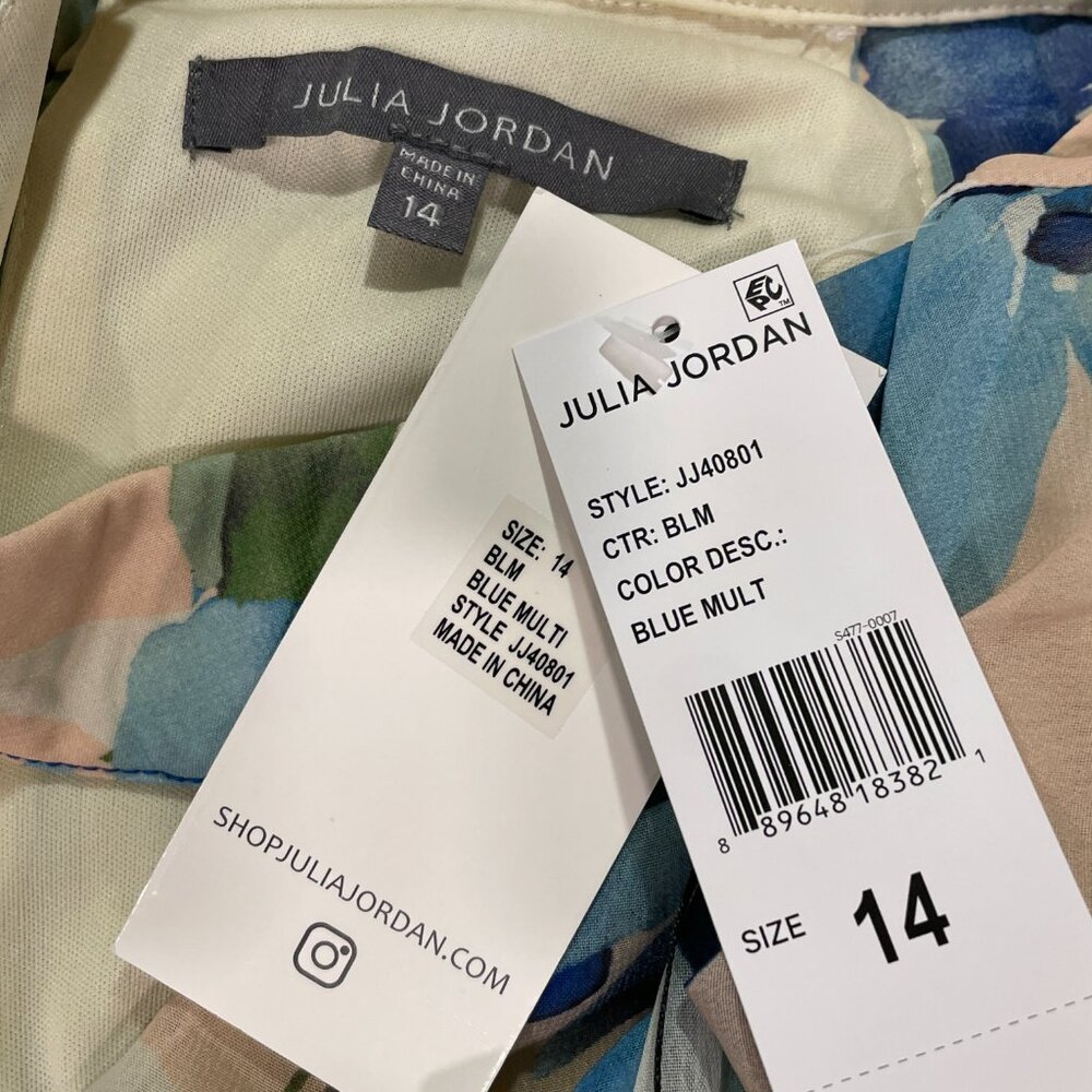 JULIA JORDAN Halter Chiffon Lined Maxi Dress Tiered Full Skirt Floral Blue 14 - Picture 4 of 11